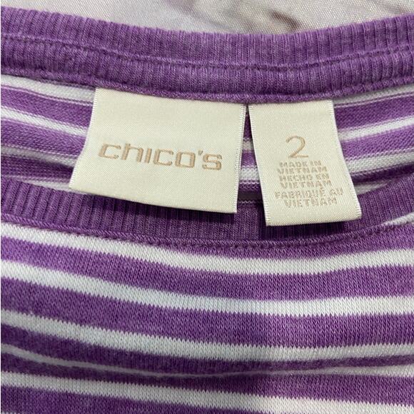 Chicos 2 Light Sweater Womens L Purple Striped Crew Neck Long Sleeves Stretch - Picture 2 of 12